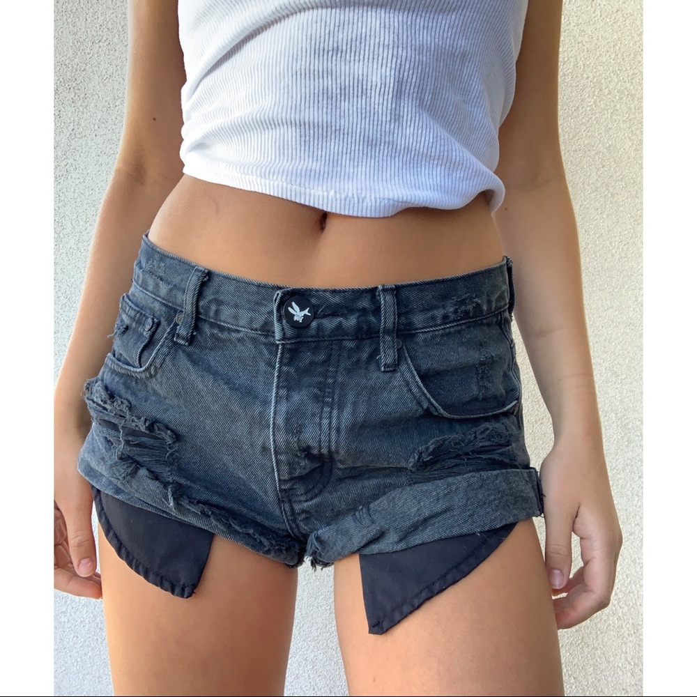 Black ripped denim shorts